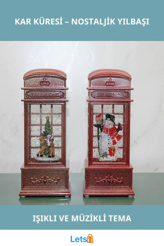 Telefon Kulübesi Tasarımlı Yılbaşı Temalı Işıklı Müzikli Kar Küresi