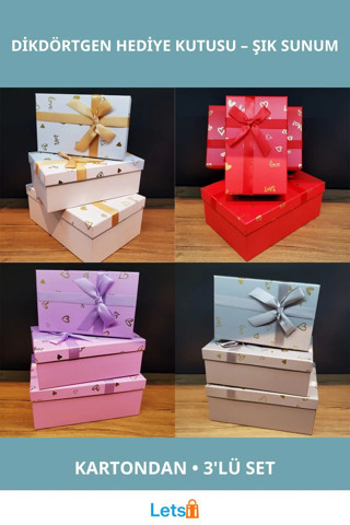 3'lü Dikdörtgen Hediye Kutusu Renkli ve Şık Tasarım