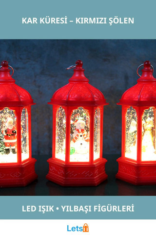 Yılbaşı Temalı Işıklı Kar Küresi Kırmızı 14x7 cm