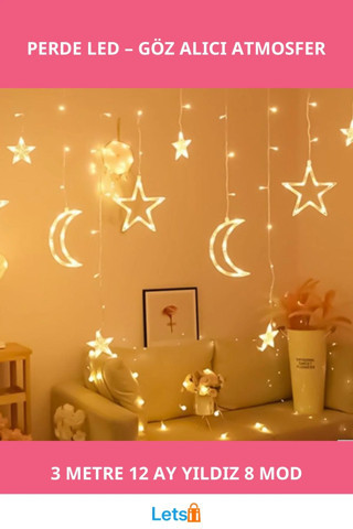 Ay Yıldız Perde LED Işık 3m Uzatma Kablosu