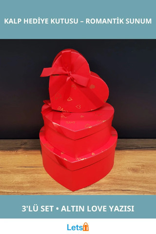 3'lü Şık Kırmızı Kalp Hediye Kutusu Romantik Sunumlar için İdeal