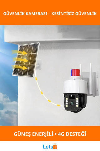 Güneş Enerjili Alarmlı Çakarlı Dış Mekan Güvenlik Kamerası