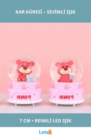 7 Cm Ayıcıklı Işıklı Kar Küresi Dekoratif Hediye