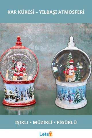Işıklı Müzikli Kardan Adam ve Noel Baba Kar Küresi