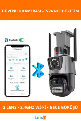 3 Lens Wi Fi Gece Görüşlü Güvenlik Kamerası