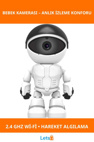Robot Görünümlü Wi Fi Bebek Kamerası 355° Hareketli Gece Görüşlü