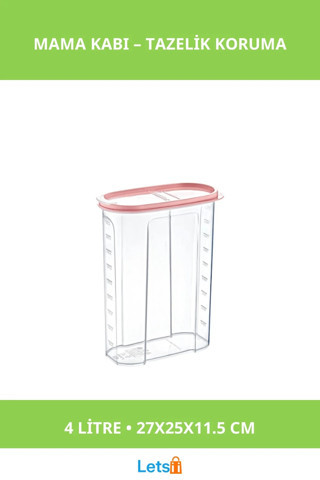 4 Litrelik Hava Geçirmez Kaliteli Plastik Mama Kabı