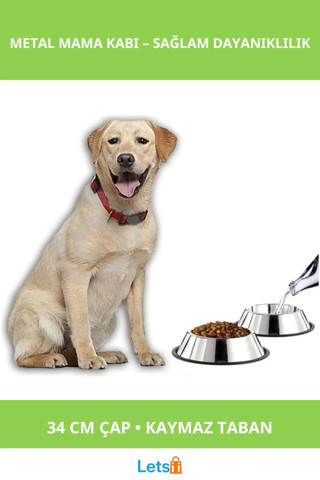 Paslanmaz Çelik Kaymaz Tabanlı Büyük Mama Kabı 34 cm