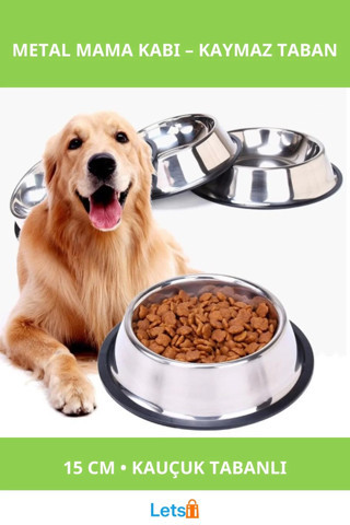 Paslanmaz Çelik Kaymaz Tabanlı Mama Kabı 15 cm