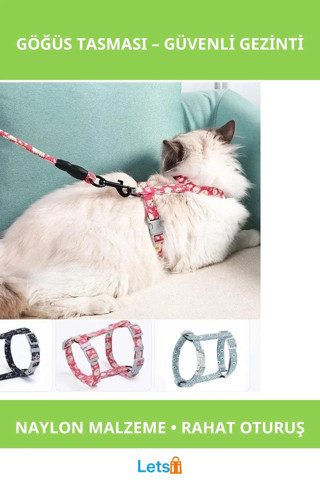 Dayanıklı Ayarlanabilir Kedi Gezdirme Göğüs Tasması