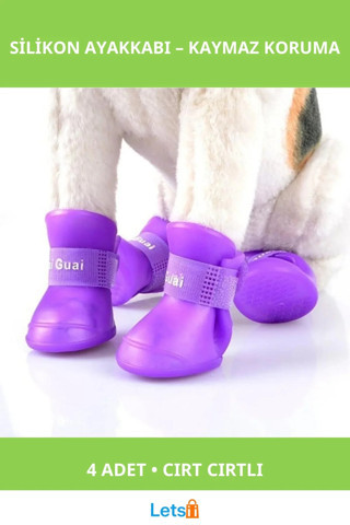 Su Geçirmez Kaymaz Silikon Kedi Köpek Ayakkabısı 4 Adet