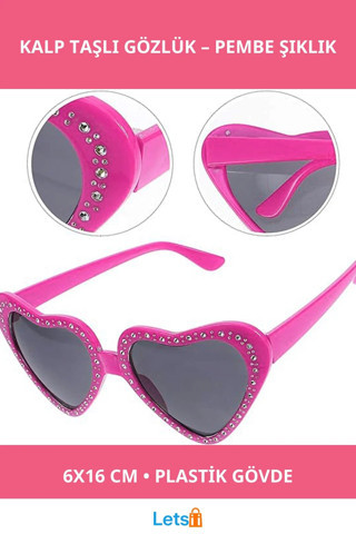 Pembe Kalp Taşlı Parti Gözlüğü 6x16 cm