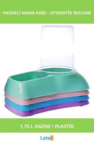1.75 Litre Hazneli Su ve Mama Kabı Mor, Pembe, Mavi, Yeşil