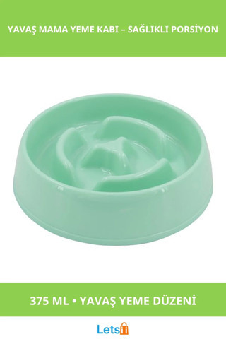 Mikopet Yavaş Mama Yeme Kabı 375 ml. Sağlıklı Plastik Mor, Mavi, Yeşil, Pembe