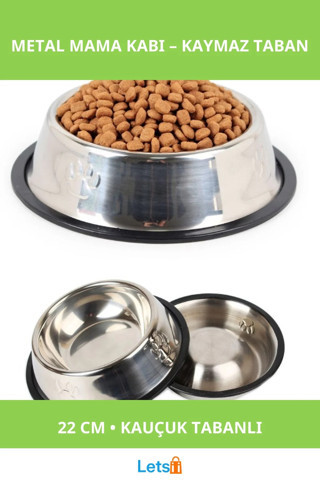 Paslanmaz Çelik Metal Mama Kabı 22 cm Kauçuk Tabanlı