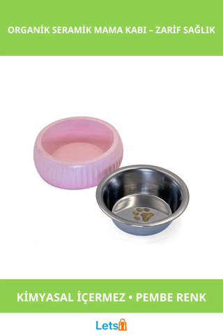 Organik Seramik Kedi ve Köpek Mama Kabı Pembe 250ml