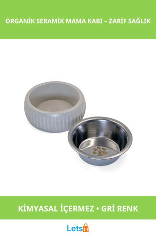 Organik Seramik Kedi ve Köpek Mama Kabı Gri 250 ml