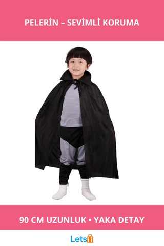 Siyah Renk Yaka Detaylı Çocuk Pelerini