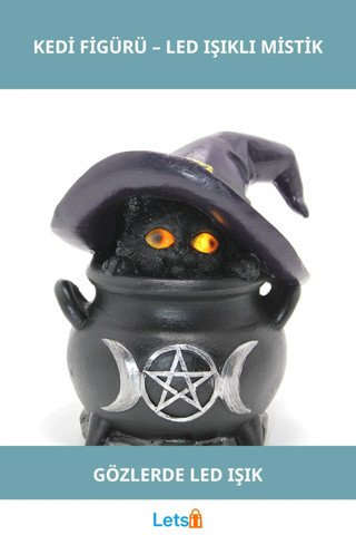 Polyester Kedi Ledli Cadı Temalı Dekoratif Figür