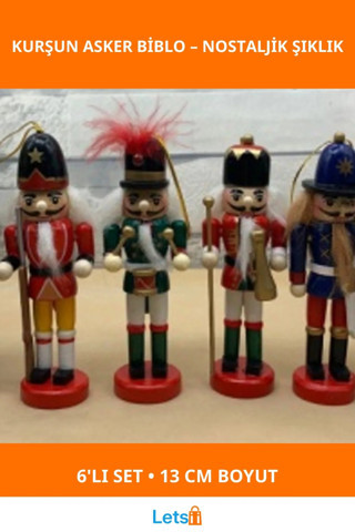 6'lı Nostaljik Ahşap Kurşun Asker Dekoratif Biblo 13cm