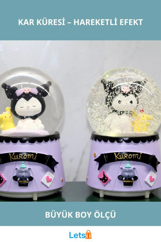 Kuromi İçi Dönmeli Püskürtmeli Işıklı Müziği Kar Küresi Büyük Boy