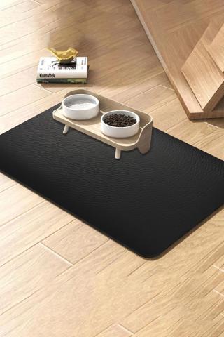 MAtGo Pati Evcil Hayvan Beslenme Matı Kaymaz Su Geçirmez Siyah Kedi Köpek Mama Paspası 50x70cm