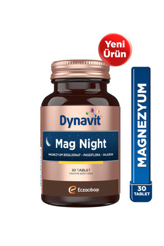 Dynavit Mag Night 30 Tablet - Akşam /Gece Magnezyum - Magnezyum Bisglisinat, Passiflora, Valerian, B6-Uyku