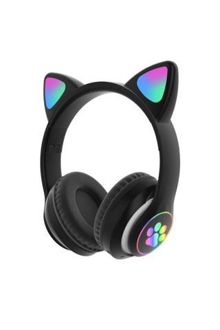 Teknomoda Led Işıklı Kedi Kulaklı Kulak Üstü Kablosuz Bluetooth Kulaklık Mikrofonlu Hafız Kart Giriş