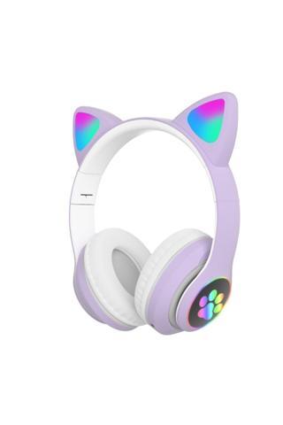 Teknomoda Led Işıklı Kedi Kulaklı Kulak Üstü Kablosuz Bluetooth Kulaklık Mikrofonlu Hafız Kart Giriş