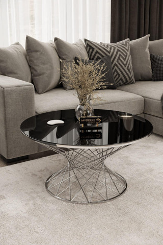 Mydeco Hasır Orta Sehpa Gümüş Kaplama Siyah Ayna