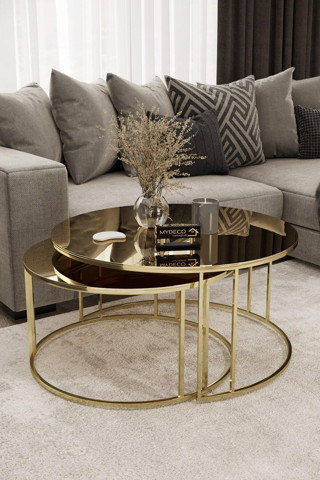 Mydeco Yavrulu 1+1 Orta Sehpa Gold Kaplama Bronz Ayna