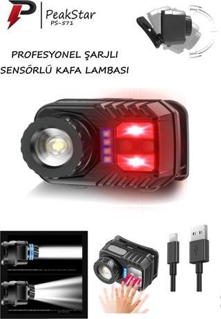 Peakstar Sensörlü Xpg Cob Led Usb Şarj Edilebilir Lityum Pilli Zoomlu 800 Lümen Profeyonel Kafa Lambası