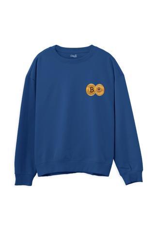 Lambuka Store Bitcoin Baskılı Sweatshirt-Royal Mavi