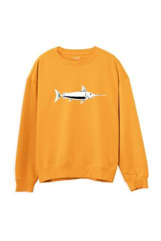 Lambuka Store Fish Baskılı Sweatshirt-Portakal