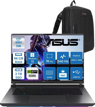 Asus Rog Strix G16 G615LW Intel® Core™ Ultra 9 Processor 275HX Aı Ddr5 96GB 2tb SSD RTX5080/16GB 175W 16INÇ 2k Wqxga 240Hz IPS WINDOWS11HOME Gaming Laptop S5189H45+ZETTAÇANTA