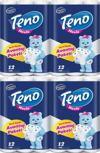 Teno Ultra Kağıt Havlu Çift Katlı 12'li Paket (4'lü Set)