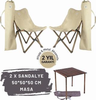 Bag The Joy Ahşap Katlanır Masa Sandalye Seti Antrasit Iskelet Bej Kılıf -50x50x50 Antrasit Masa