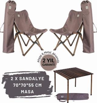 Bag The Joy Ahşap Katlanır Masa Sandalye Seti Antrasit Iskelet Koyu Grı Kılıf-70x70x55 Antrasit Masa