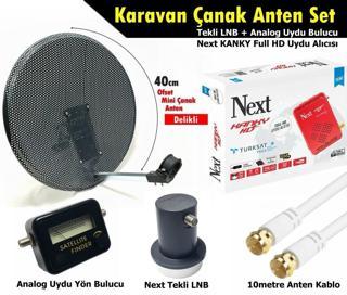 Antenci 40 cm Delikli Karavan Çanak Anten Seti + Next HD Uydu Alıcısı + Analog Uydu Bulucu