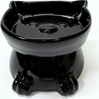 Pawstar Ayaklı Kedi Kafa Figürlü Seramik Mama Kabı – 300 ml - Siyah