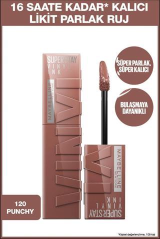 Maybelline New York Super Stay Vinyl Ink Uzun Süre Kalıcı Likit Parlak Ruj 120 Punchy