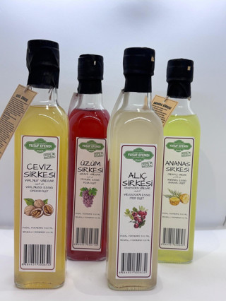 Yusuf Efendi %100 Doğal Fermente Sirke 4’lü Set (Ceviz, Üzüm, Alıç, Ananas) – 500 ml x 4