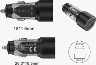 S-link SL-AC43TP TypeC to TypeC Kablolu 43W PD 25W + QC3.0 18W Siyah Araç Şarj Cihazı