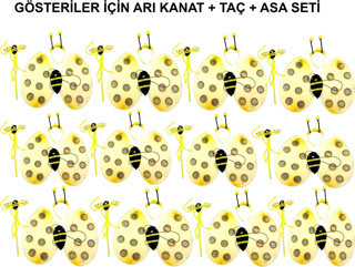 Okul Gösterileri için Taç, Kanat, Asa Arı Seti (12 Adet) 
