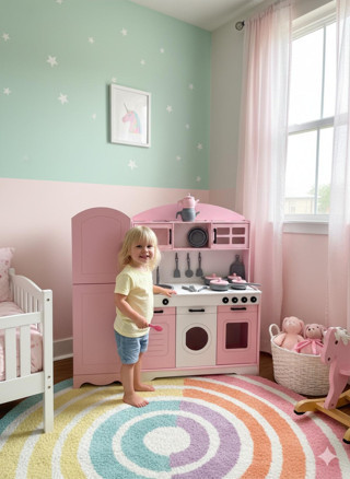 Özka Hobi Ahşap özka hobi buzdolaplı tencere tava setli ve 14 parça servis seti hediyeli