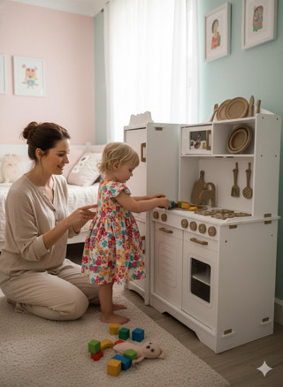 Özka Hobi Ahşap özka hobi beyaz buzdolaplı çekmeceli servis seti hediyeli