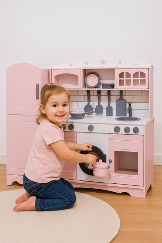 Özka Hobi Ahşap Boyalı Buzdolaplı Mutfak Tencere Tava Setli