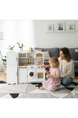 Özka Hobi Ahşap Beyaz 3 Kapaklı Mutfak Seti