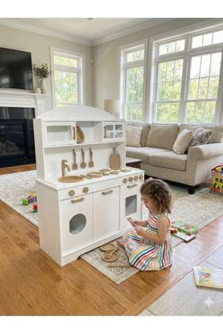 Özka Hobi Ahşap Beyaz Boyalı 14 Parça Servis Seti Hediyeli Oyuncak Ahşap Mutfak Seti