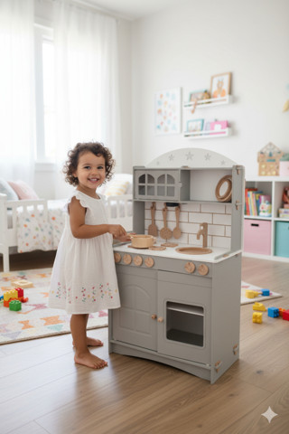 Özka Hobi Ahşap 2 Kapaklı Boyalı Gri Mutfak Dolabı Seti, Şık Ve Kullanışlı Tasarım